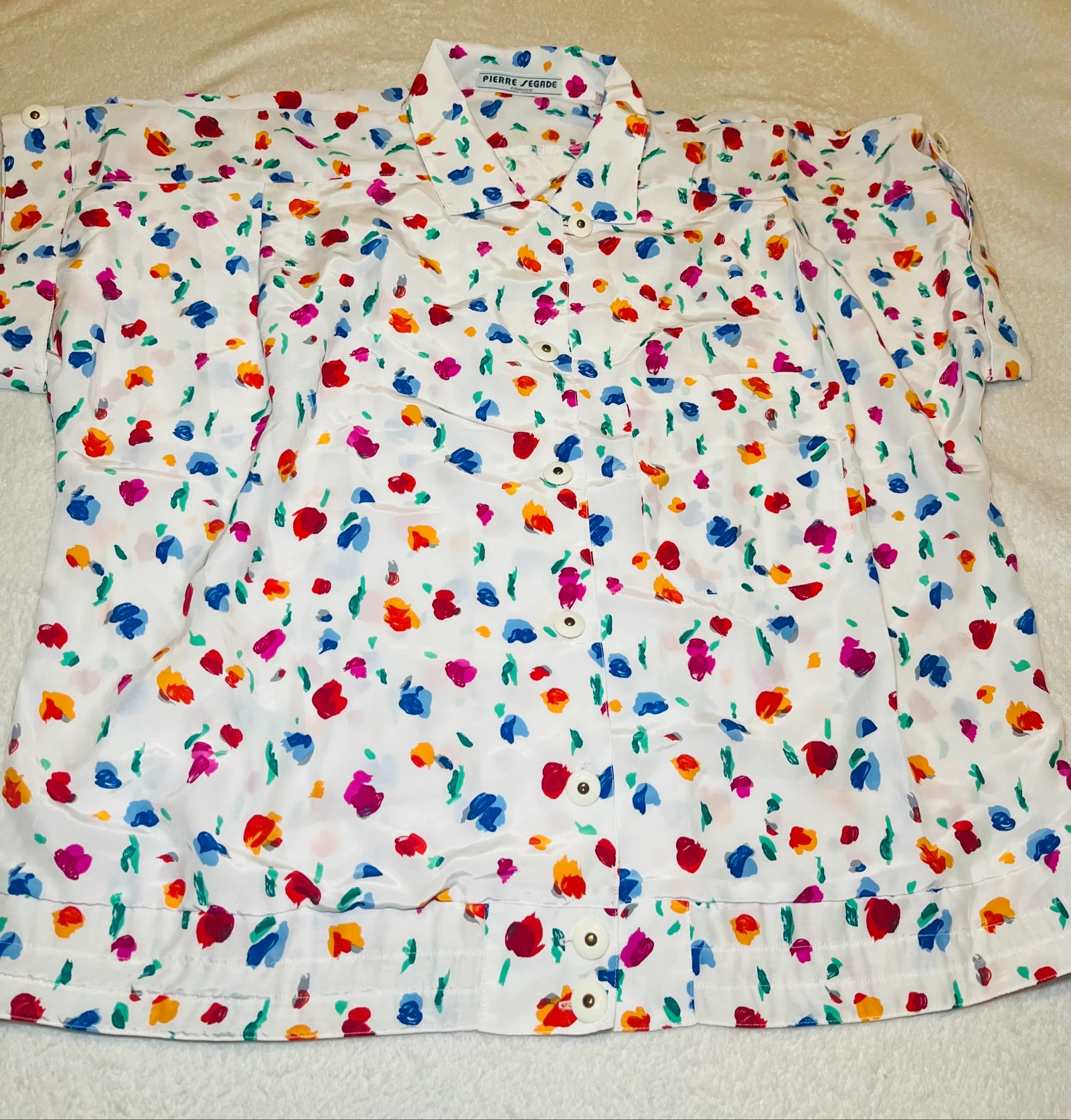 Chemisier Pierre segade pouvant aussi faire office de veste légère - blanche et fleuri - taille 46